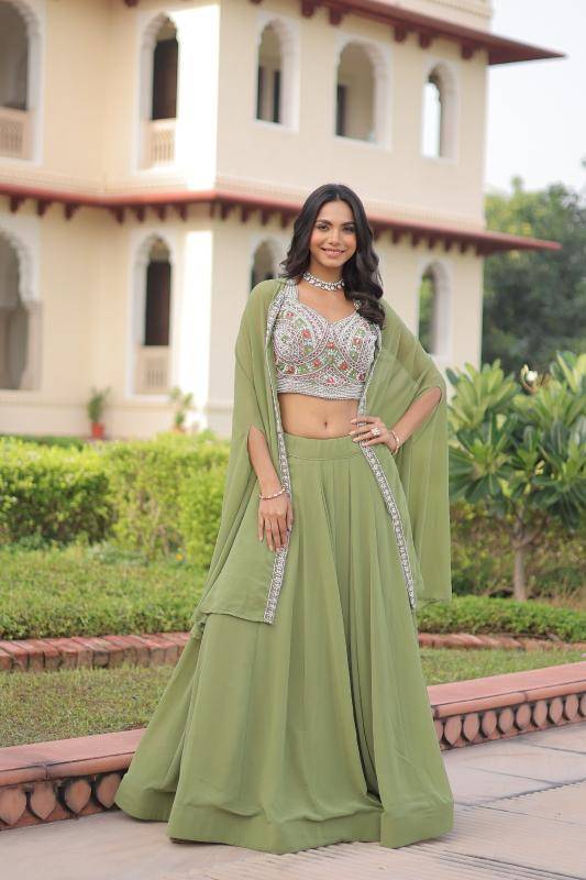 PREMIUM READYMADE LW-7152 Georgette Green Lehengha choli wholesaler in India